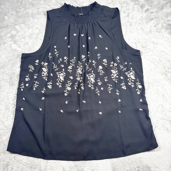 Chenault Women’s 1X Black Sleeveless Embroidered Floral Blouse Sheer - Picture 1 of 9